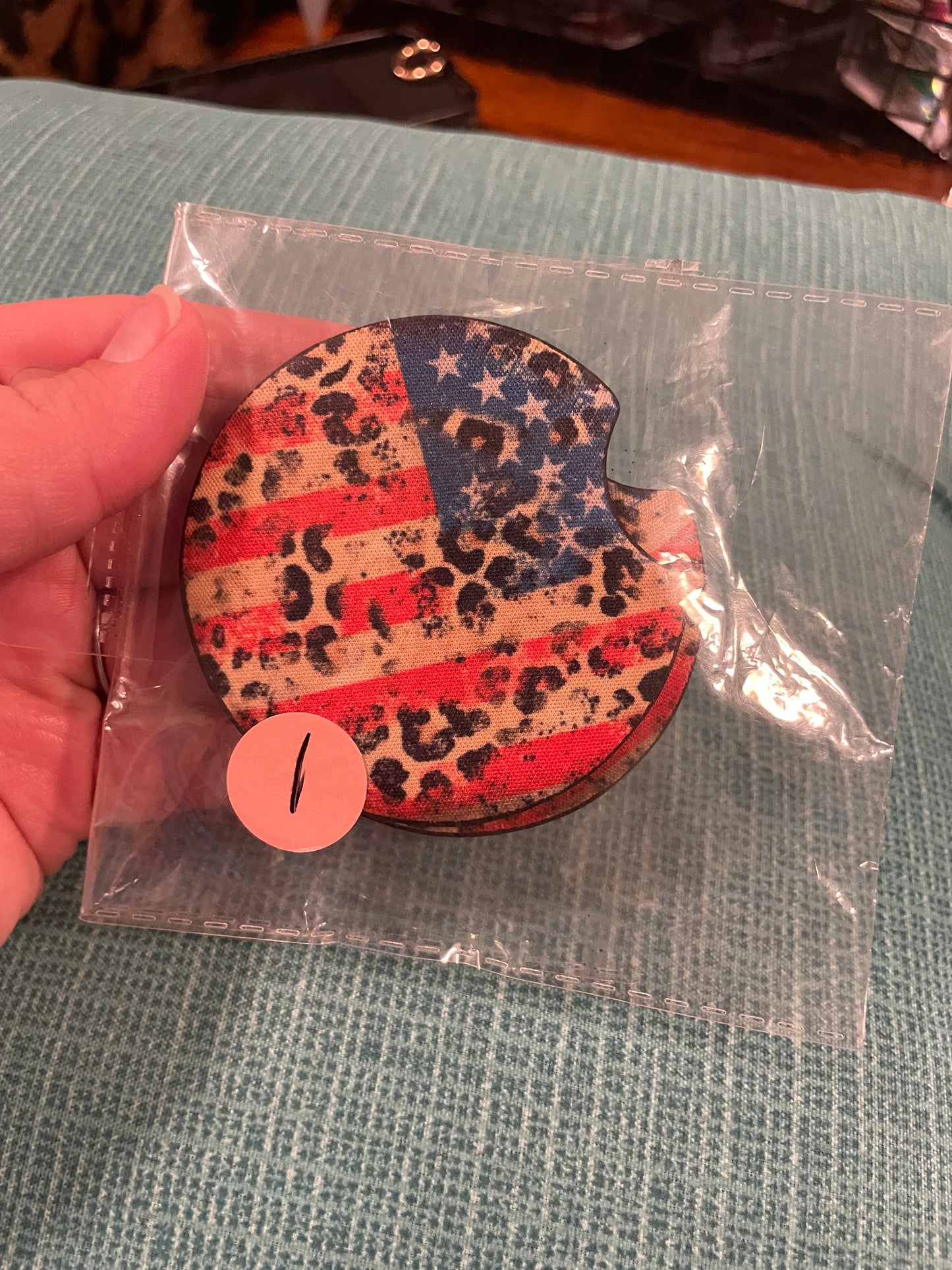 American flag cheetah car coasters