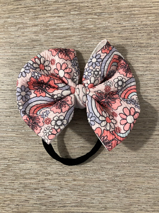 Purple pink rainbow nylon bow