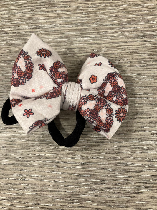 Floral peace sign nylon bow