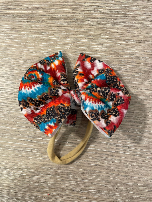 Tie dye leopard nylon bow