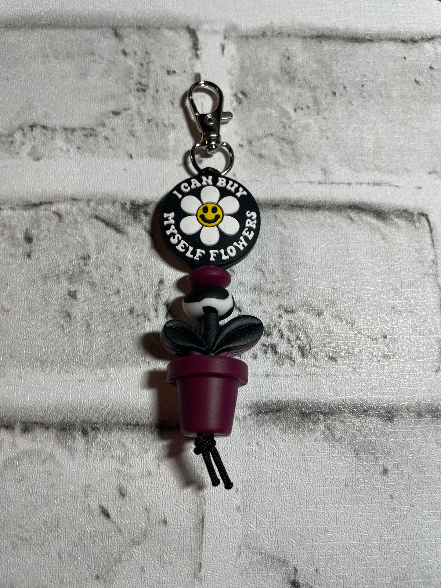 I can buy myself flowers burgundy pot keychain🩵