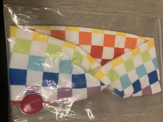 Rainbow checkered child headband