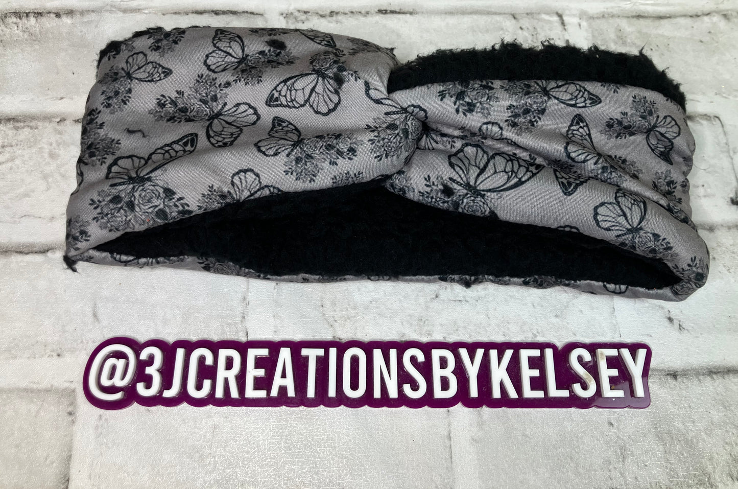 Gray butterfly adult ear warmers