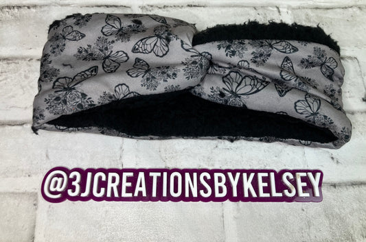 Gray butterfly adult ear warmers