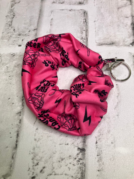 F*ck cancer pink scrunchie keychain