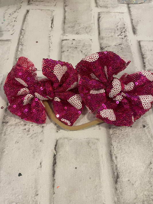 Pink hearts sequin piggies bows