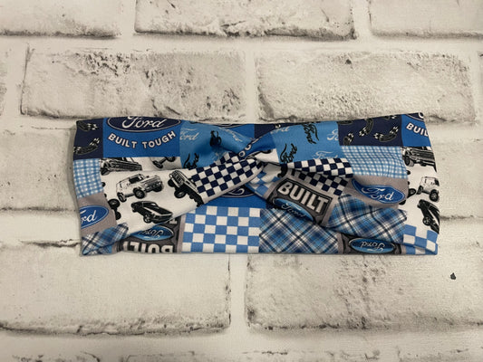 Blue truck patchwork adult headbands💚
