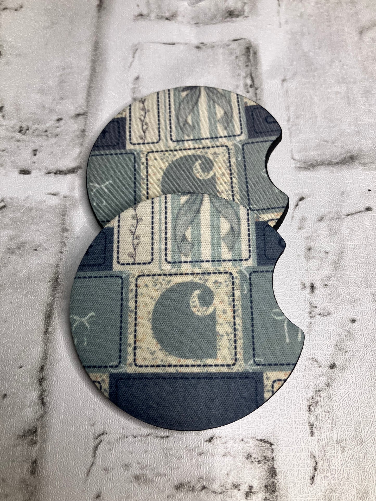 Dusty blue workwear car coasters