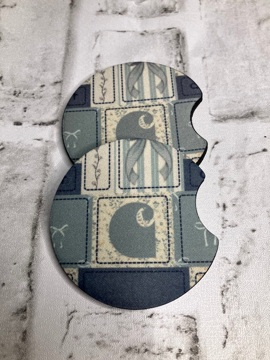Dusty blue workwear car coasters