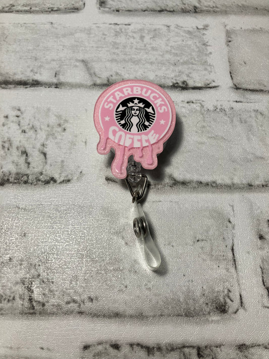 Pink coffee badge reel