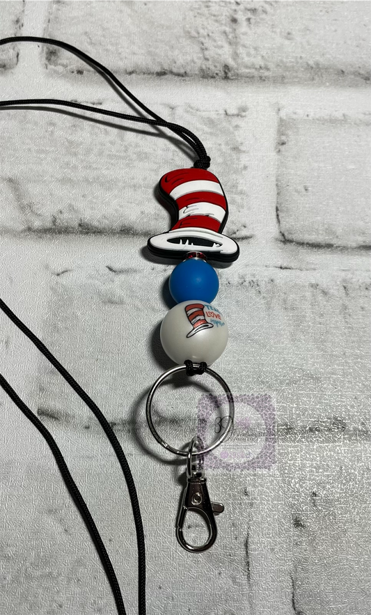 Teach love inspire (cat in the hat) lanyard🩵