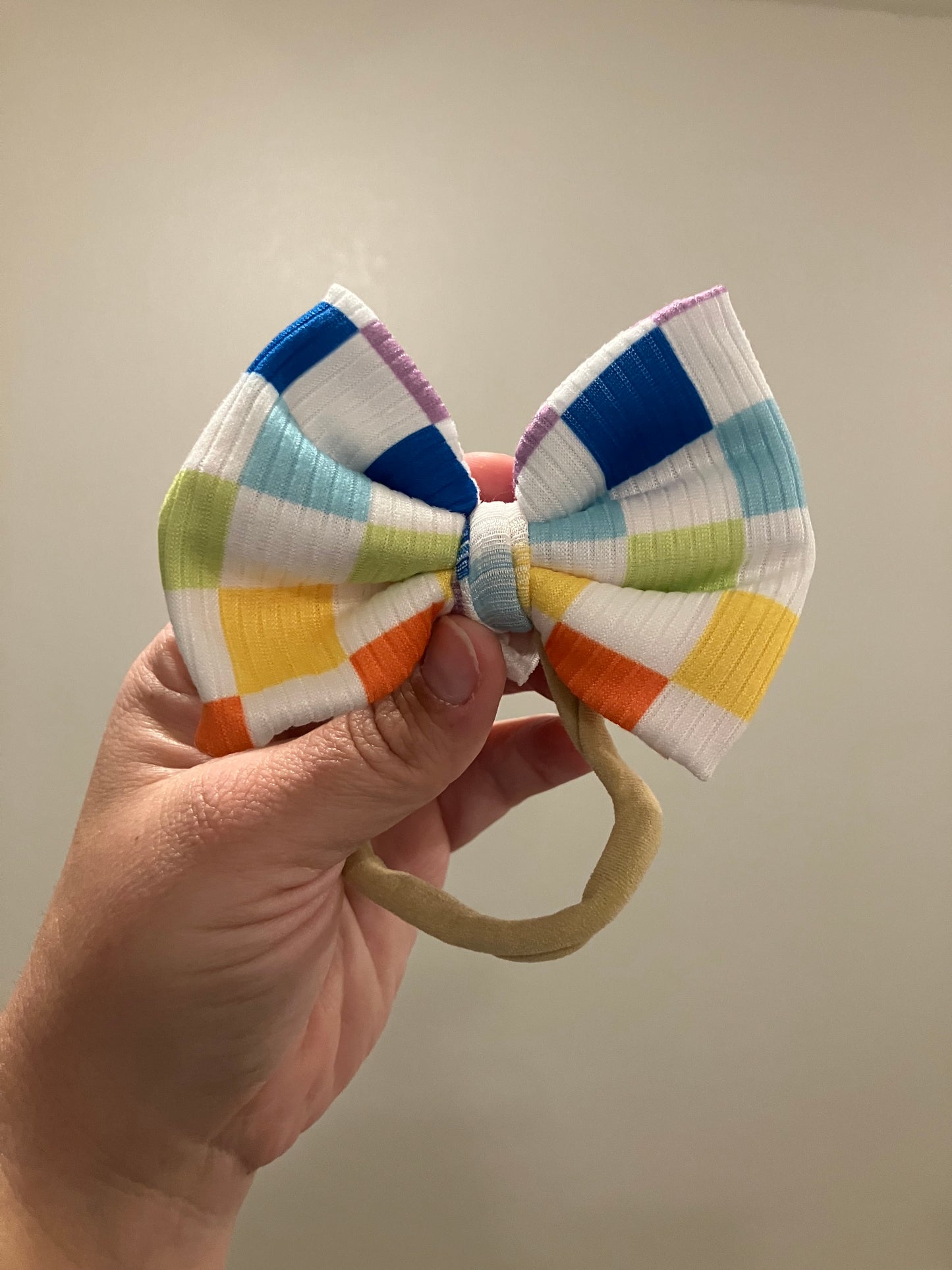Rainbow checkered nylon bows