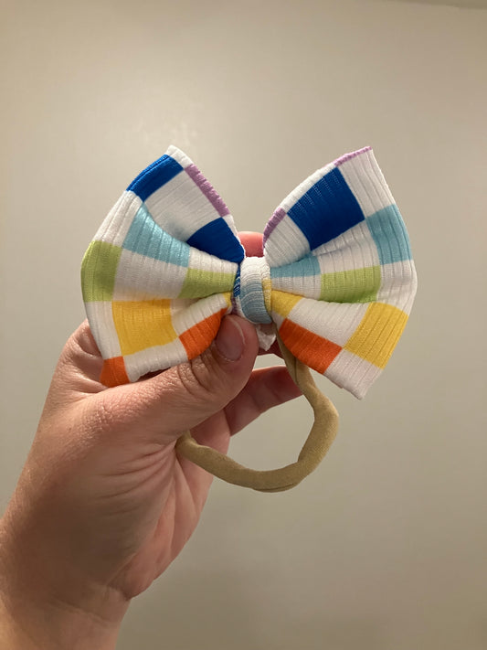 Rainbow checkered nylon bows