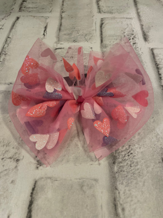 Pink hearts nylon bows