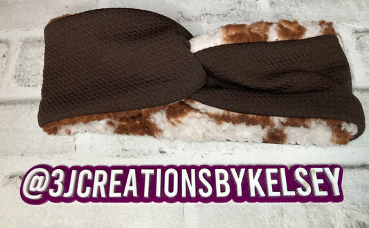 Brown with brown cow adult ear warmers