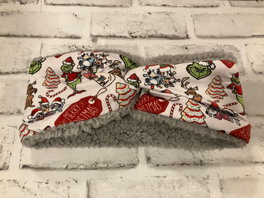 Christmas tree cake grey mean guy blue dog adult ear warmers