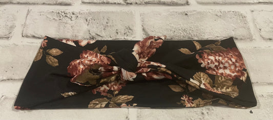 Black floral adult tie headbands