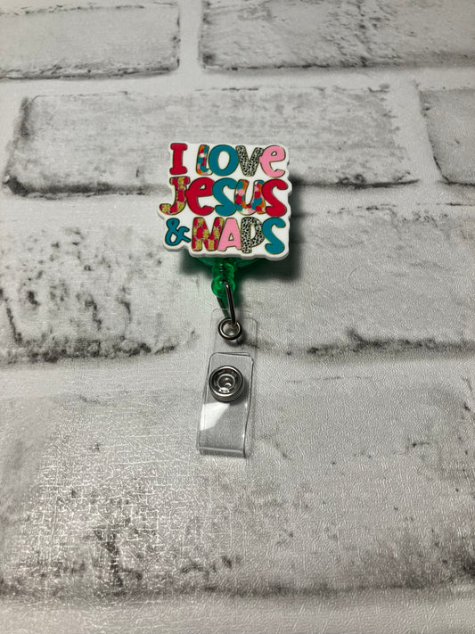 I love Jesus and naps badge reel