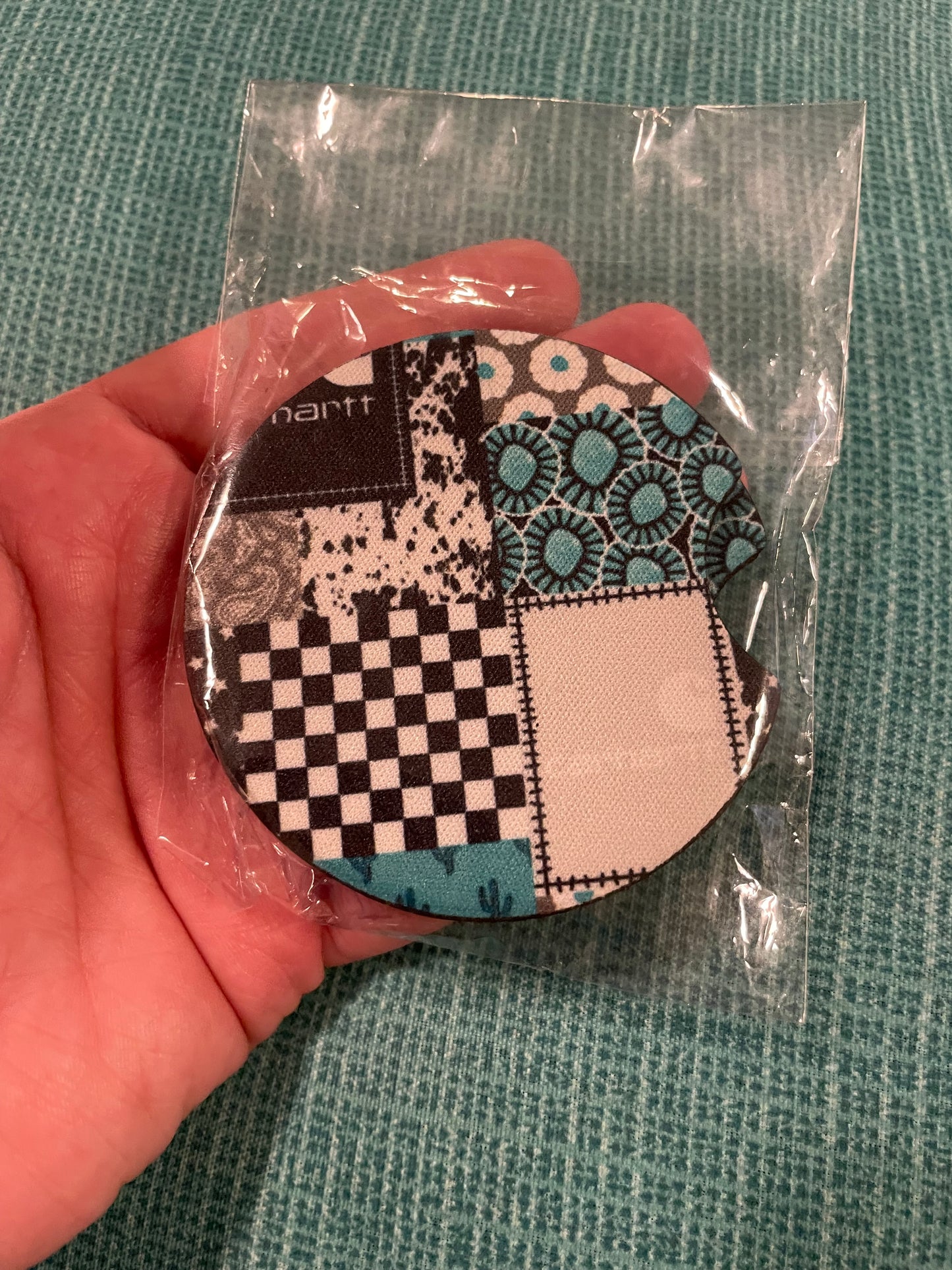 Teal workwear car coasters