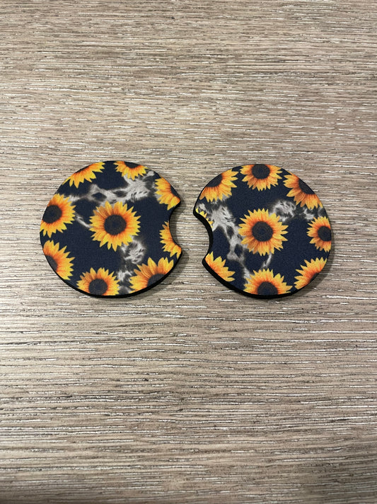 Cow sunflowers car coasters