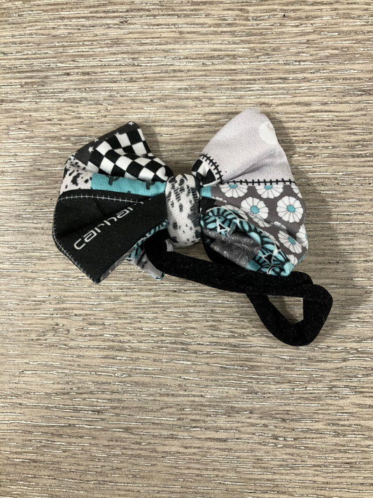 Teal patchwork workwear nylon bow