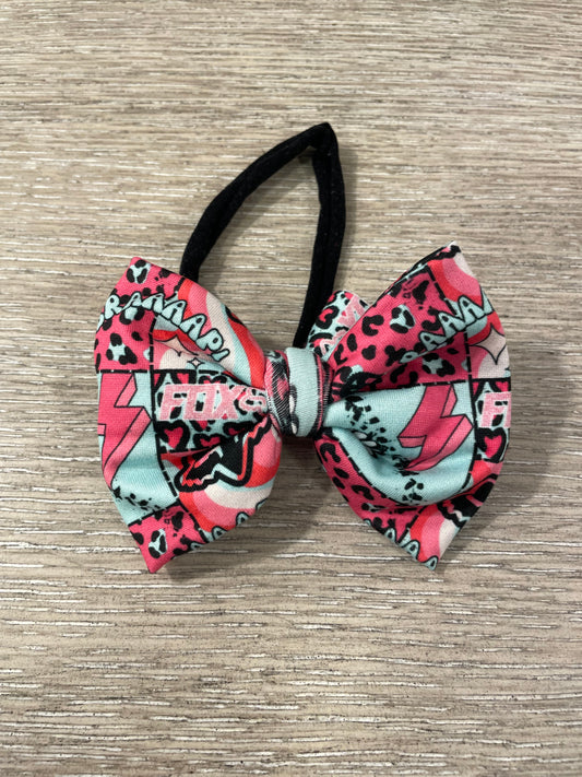 Pink teal racing nylon bow