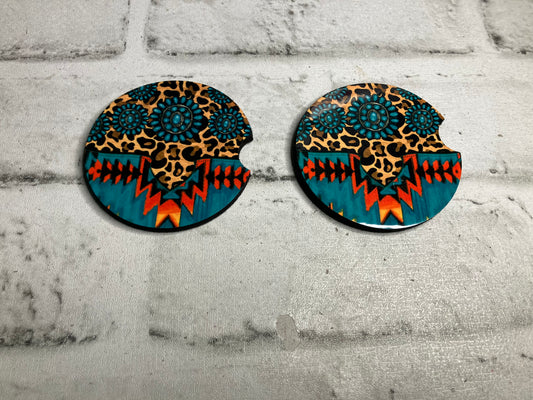 Aztec leopard eagle car coasters