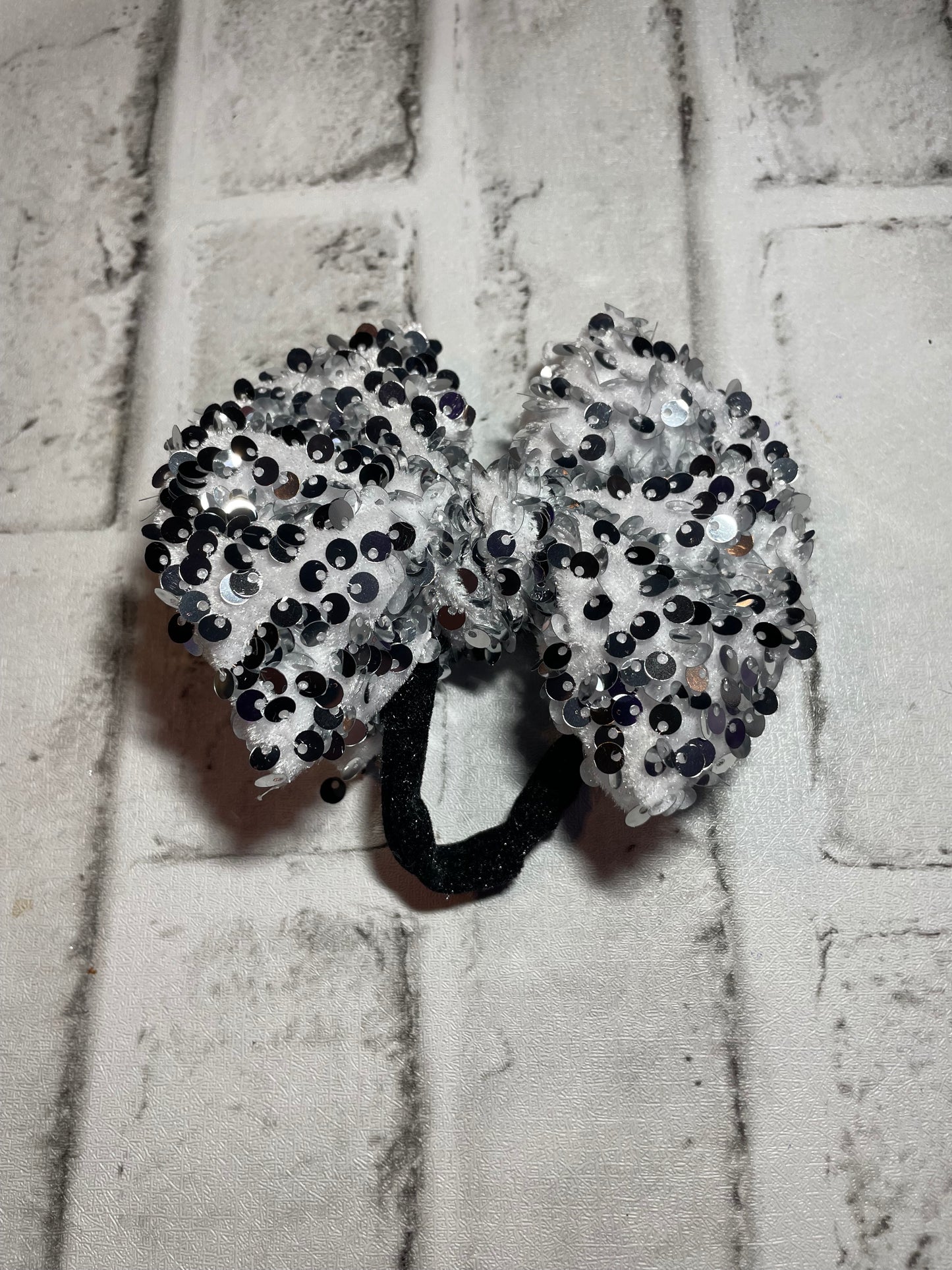 White sequin nylon bow