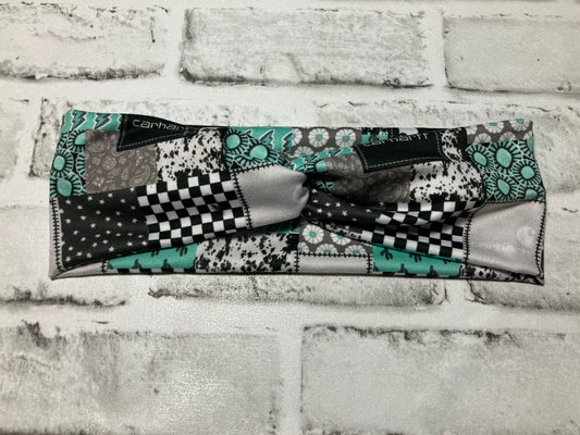 Teal patchwork workwear child headbands