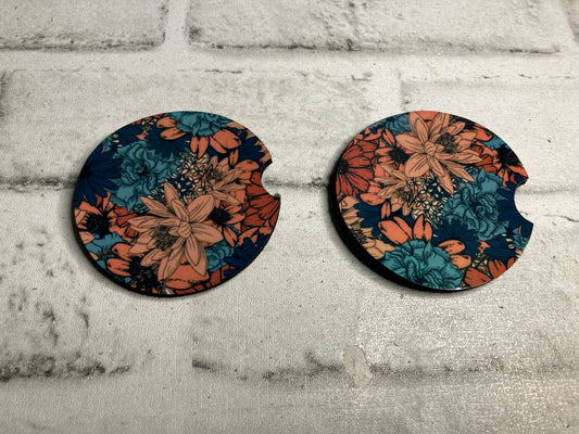 Fall flowers car coasters