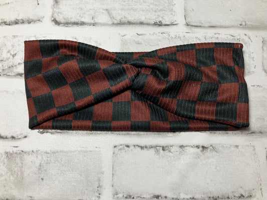 Black brown checkered child  headbands