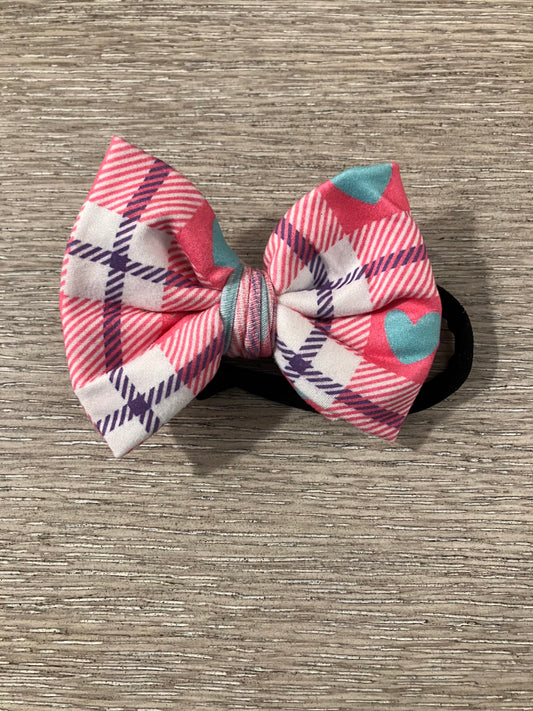 Heart plaid nylon bow
