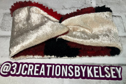 White velvet plaid adult ear warmers