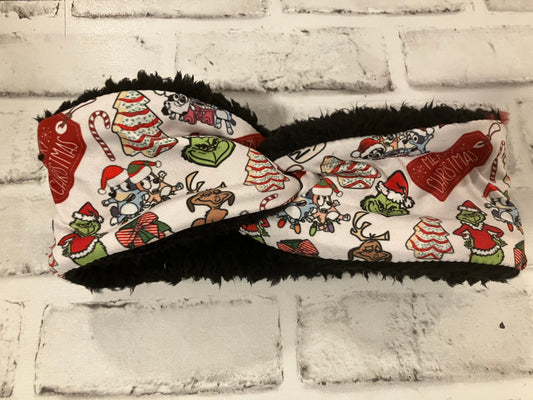 Christmas tree blue dog mean guy adult ear warmer black