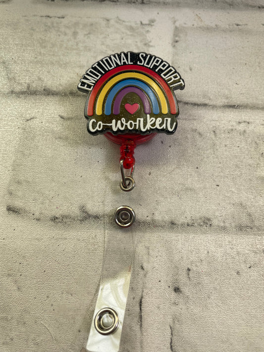 Emotional support co-worker badge reel💚