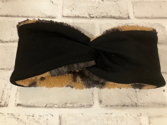 Black brown cow adult ear warmers