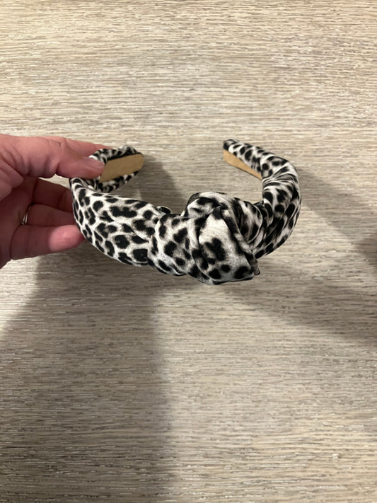 Gray leopard top knot headbands