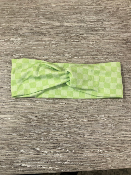 Lime green checkered child headbands