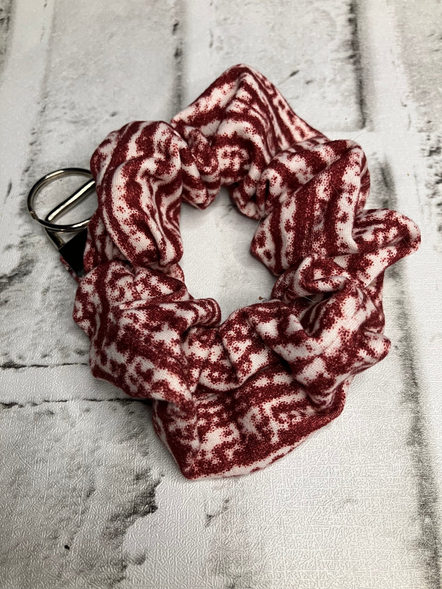 Burgundy cream scrunchie keychain