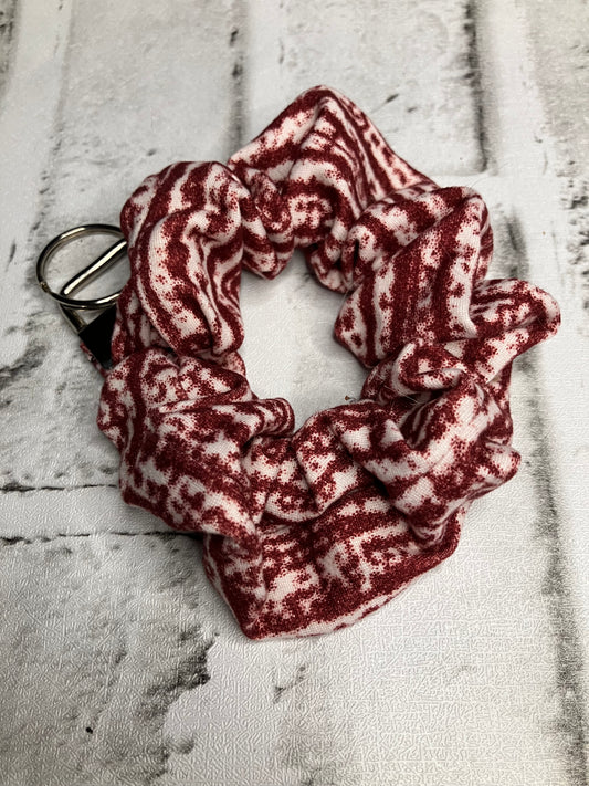 Burgundy cream scrunchie keychain