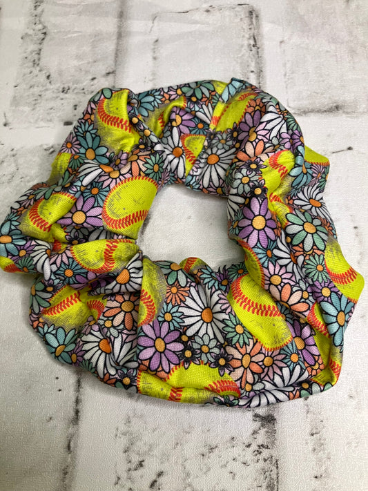 Softball floral scrunchies