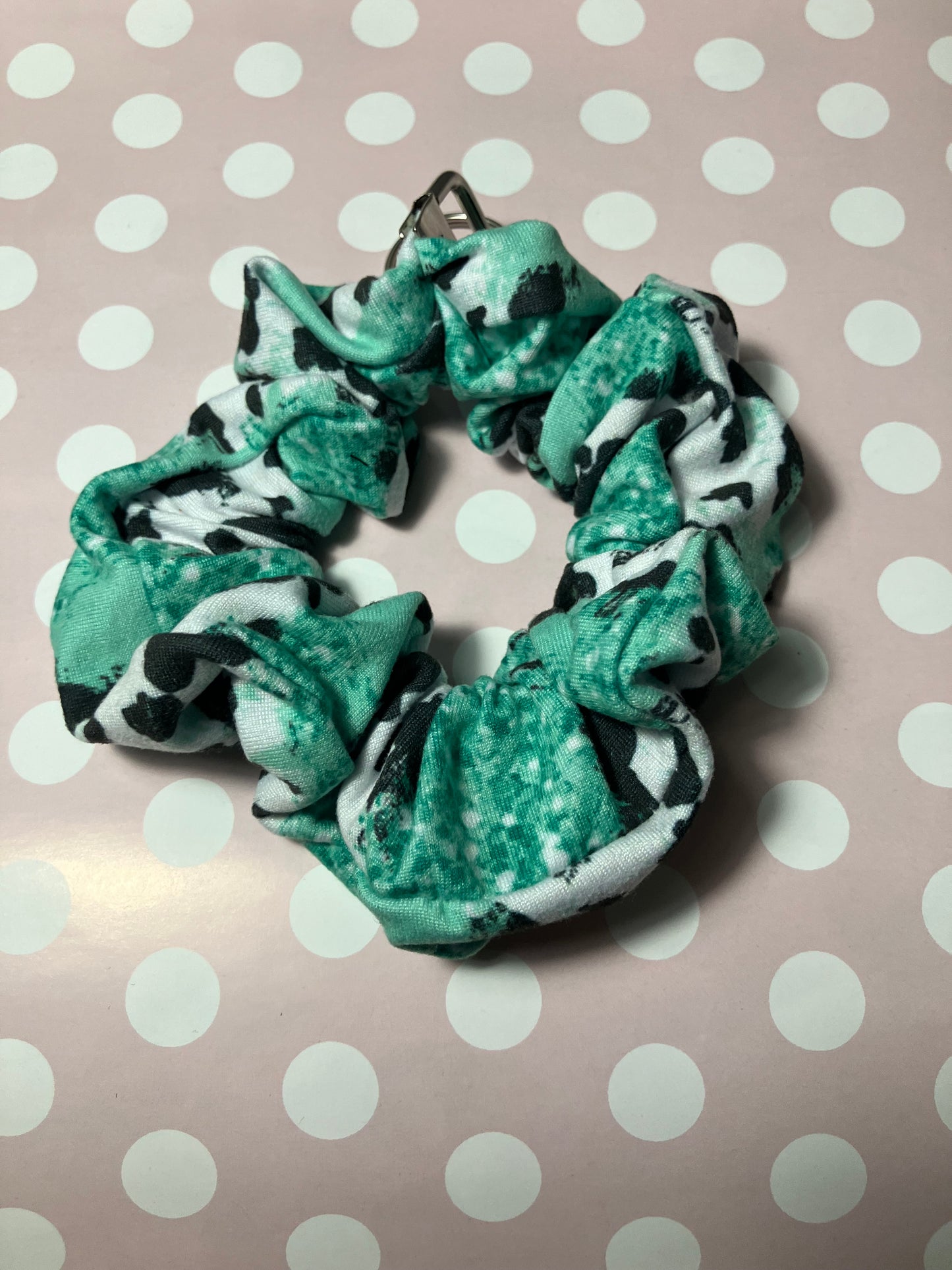 Teal cow scrunchie keychains