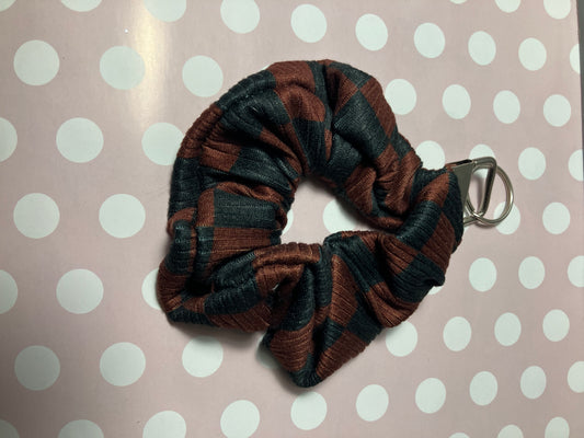 Black brown checkered scrunchie keychain