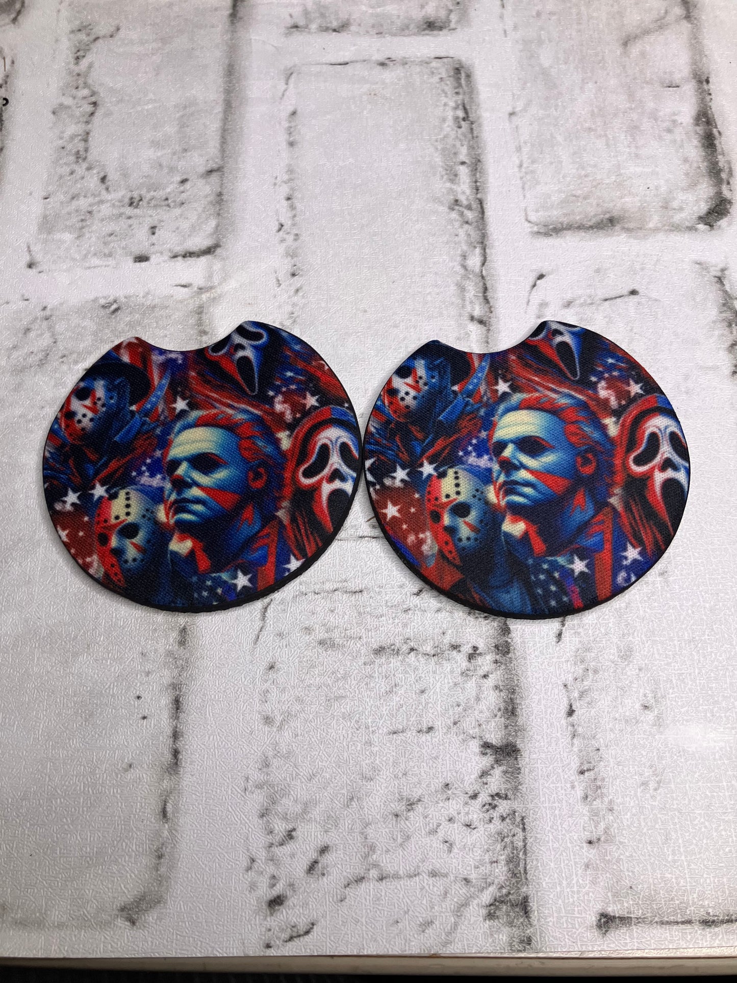 Patriotic horror guys car coasters