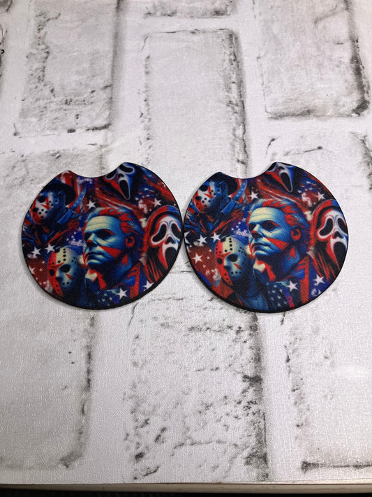 Patriotic horror guys car coasters