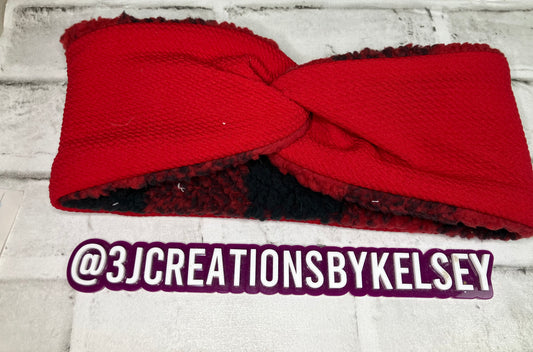 Red buffalo plaid adult ear warmer