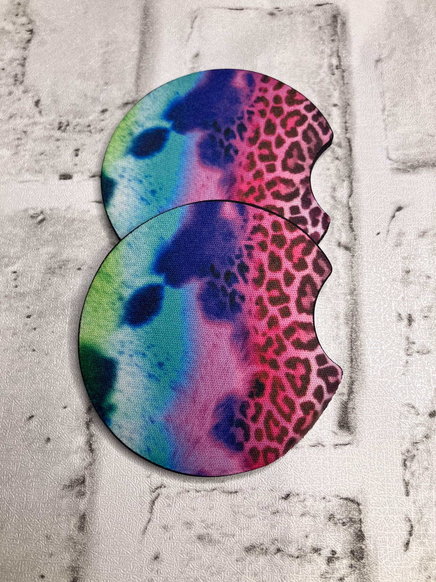 Cow rainbow cheetah car coasters
