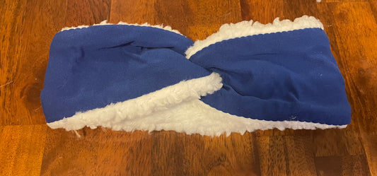 Royal blue and white ear warmer adult