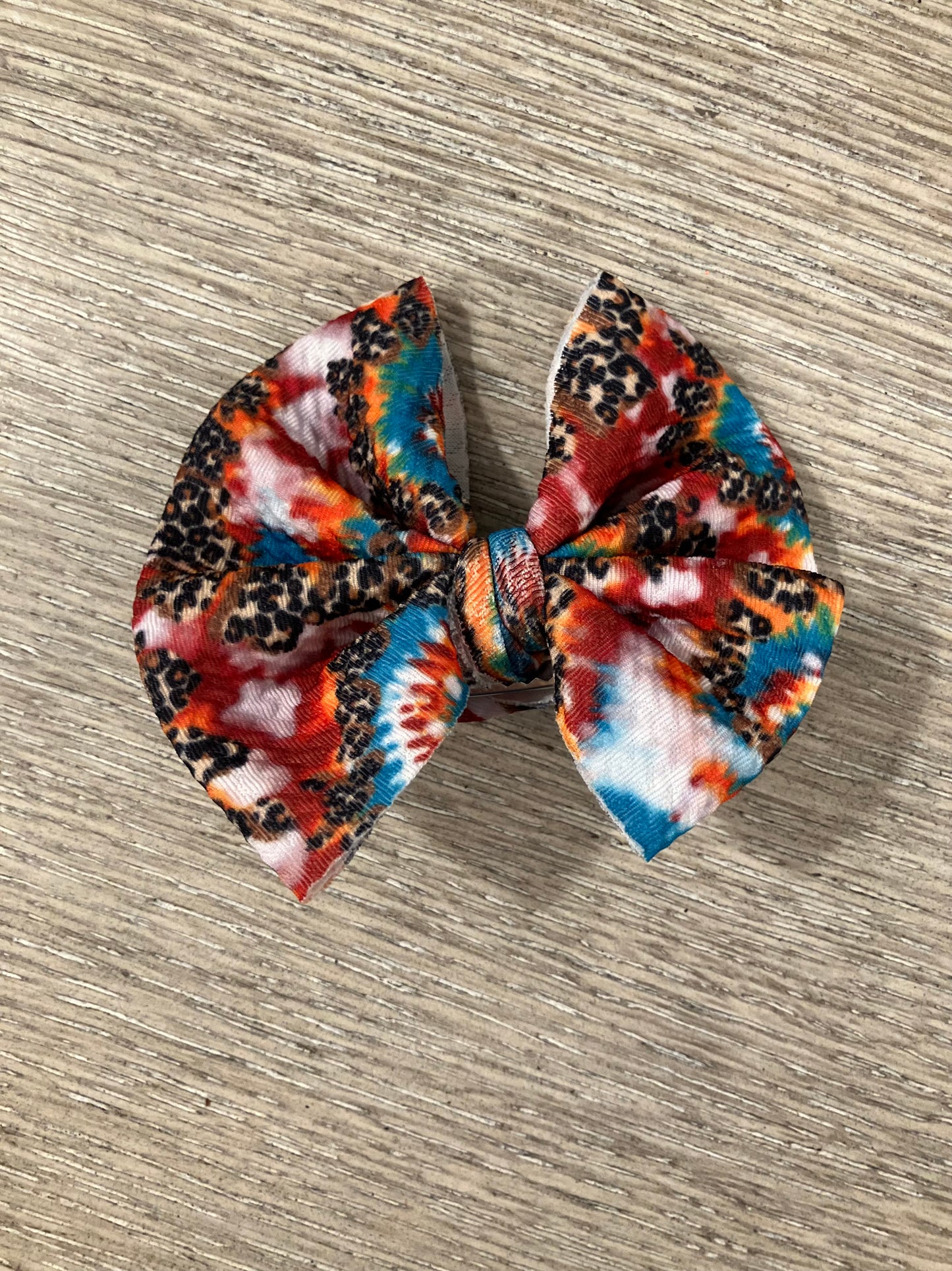Leopard tie dye clip bow