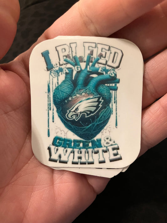 Bleed green and white stickers